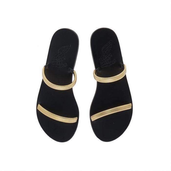 Gold Black Ancient Greek Sandals Saita Women Slide Sandals | RNL5820ZL