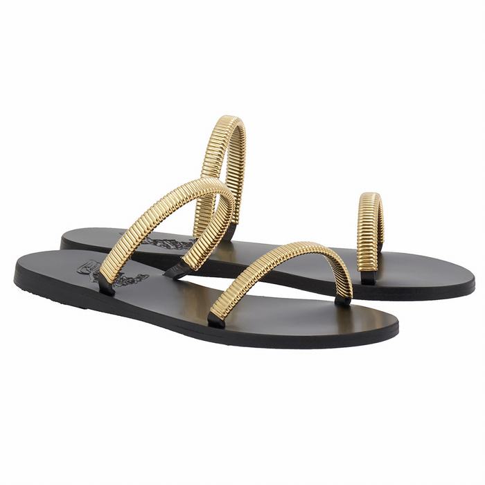 Gold Black Ancient Greek Sandals Saita Women Slide Sandals | RNL5820ZL