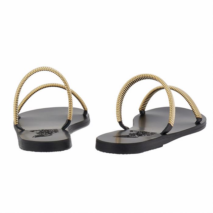 Gold Black Ancient Greek Sandals Saita Women Slide Sandals | RNL5820ZL