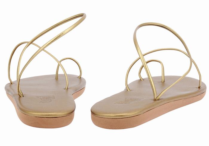 Gold Brown Ancient Greek Sandals Kansiz Women Toe-Post Sandals | XAX3312AB