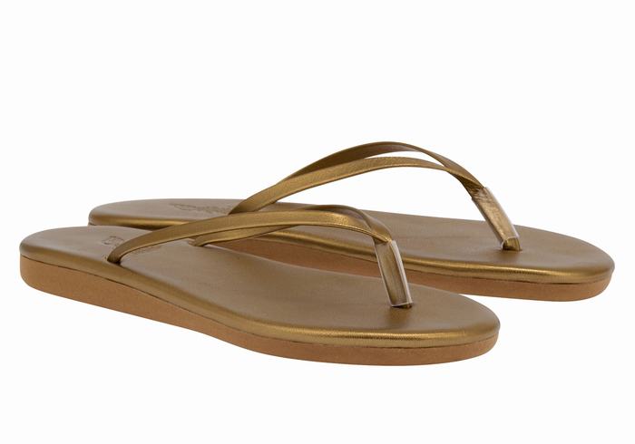 Gold Brown Ancient Greek Sandals Saionara Women Flip Flops | RPO9372TP