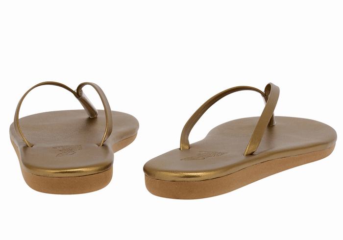 Gold Brown Ancient Greek Sandals Saionara Women Flip Flops | RPO9372TP