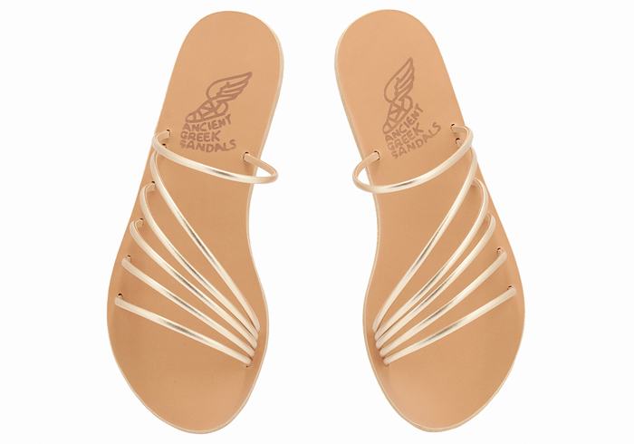 Gold White Ancient Greek Sandals Adriani Women Slide Sandals | NLH8486OR