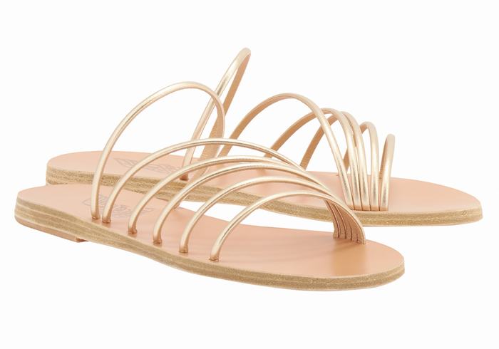 Gold White Ancient Greek Sandals Adriani Women Slide Sandals | NLH8486OR