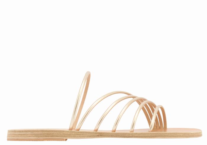 Gold White Ancient Greek Sandals Adriani Women Slide Sandals | NLH8486OR