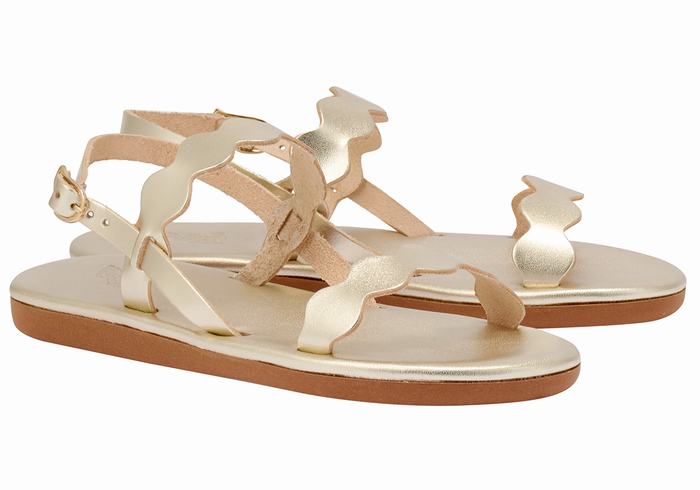 Gold White Ancient Greek Sandals Afros Women Back-Strap Sandals | AJT9164SE