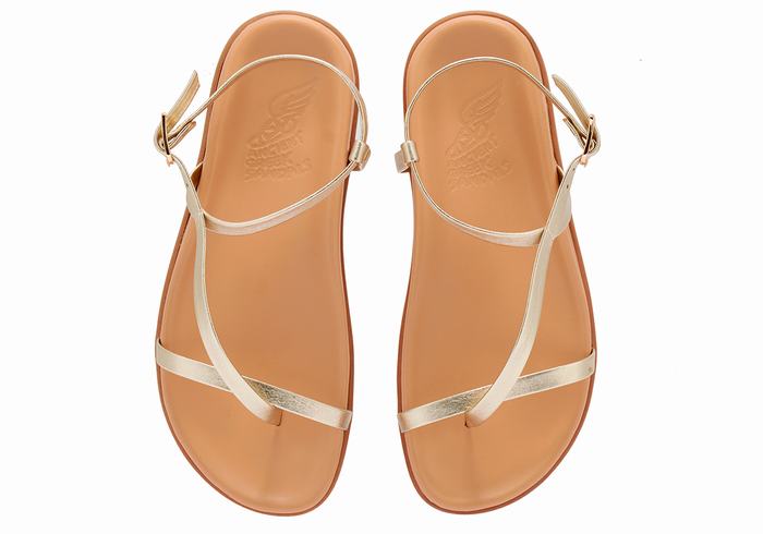 Gold White Ancient Greek Sandals Aimilia Women Back-Strap Sandals | KYK9984DO