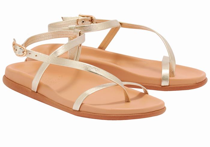 Gold White Ancient Greek Sandals Aimilia Women Back-Strap Sandals | KYK9984DO