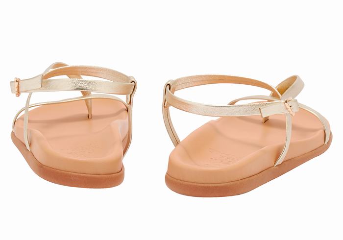 Gold White Ancient Greek Sandals Aimilia Women Back-Strap Sandals | KYK9984DO