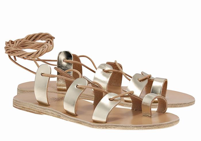 Gold White Ancient Greek Sandals Alcyone Leather Women Gladiator Sandals | ZZT5390IS