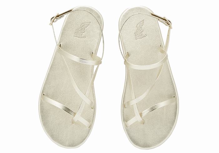 Gold White Ancient Greek Sandals Alethea Women Back-Strap Sandals | PCG2630PH