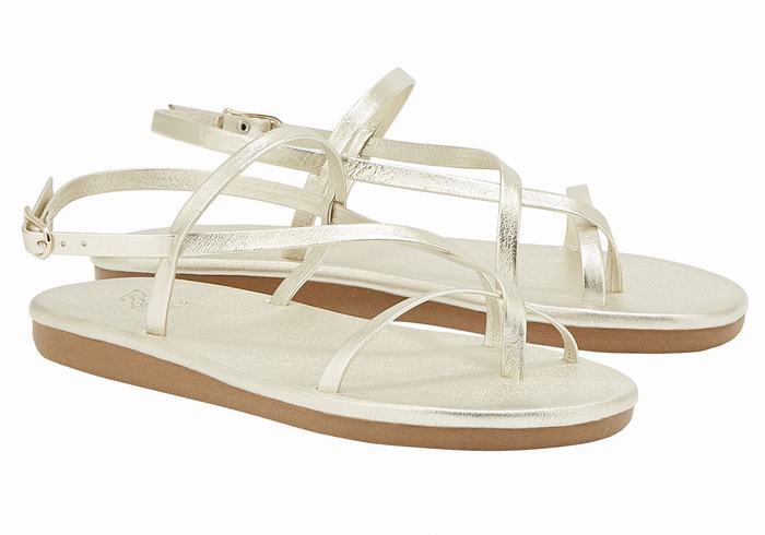 Gold White Ancient Greek Sandals Alethea Women Back-Strap Sandals | PCG2630PH