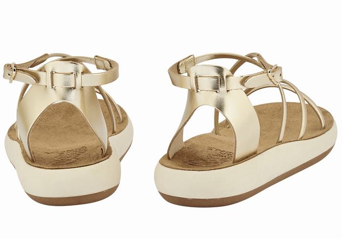 Gold White Ancient Greek Sandals Anastasia Comfort Women Ankle Strap Sandals | SUT9145EK