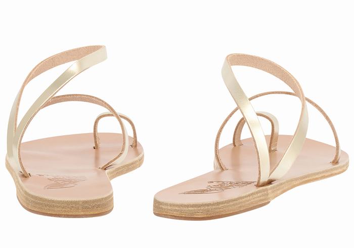 Gold White Ancient Greek Sandals Apli Eleftheria Leather Women Fisherman Sandals | ZBM1925EH