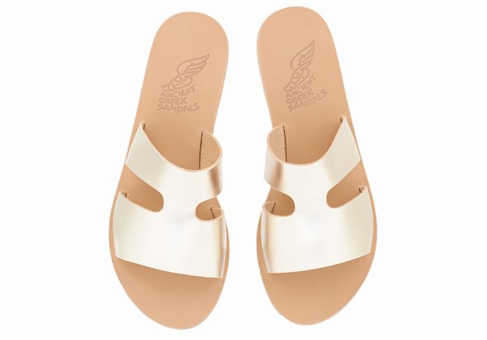 Gold White Ancient Greek Sandals Apteros Women Slide Sandals | EQX682ZE