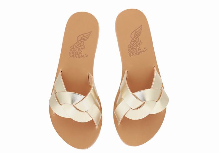 Gold White Ancient Greek Sandals Arachne Women Slide Sandals | XOB3930KZ