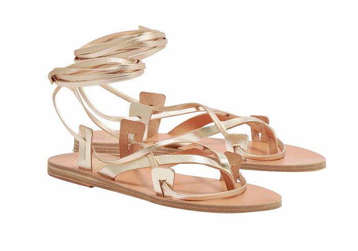 Gold White Ancient Greek Sandals Artemis De Gambies Women Gladiator Sandals | UKT614FK