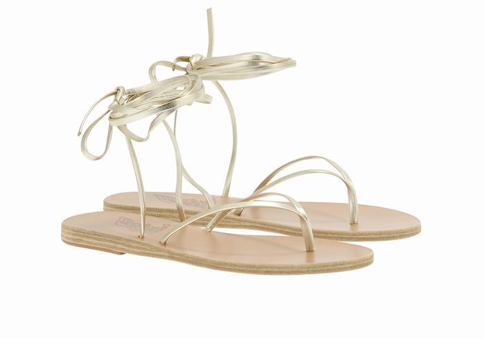 Gold White Ancient Greek Sandals Celia Women Gladiator Sandals | SJX4377NC