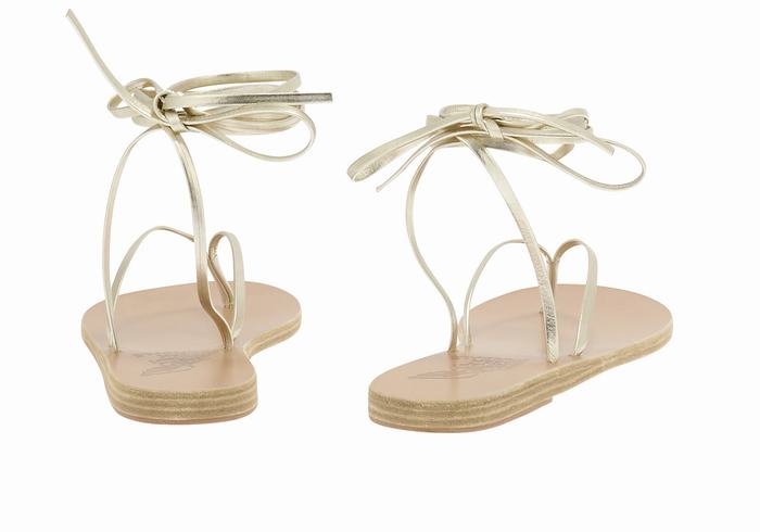 Gold White Ancient Greek Sandals Celia Women Gladiator Sandals | SJX4377NC