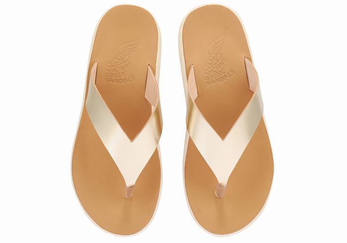 Gold White Ancient Greek Sandals Charys Comfort Women Flip Flops | NUW2717ZG