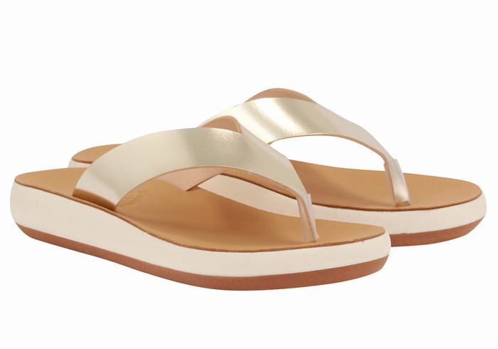 Gold White Ancient Greek Sandals Charys Comfort Women Flip Flops | NUW2717ZG