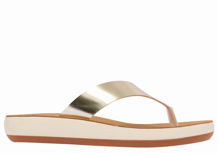 Gold White Ancient Greek Sandals Charys Comfort Women Flip Flops | NUW2717ZG