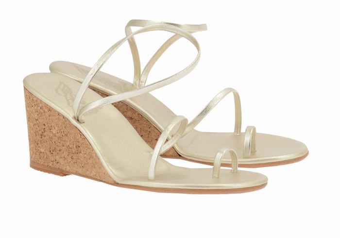 Gold White Ancient Greek Sandals Chora Mid Women Wedge Sandals | WPS873FZ