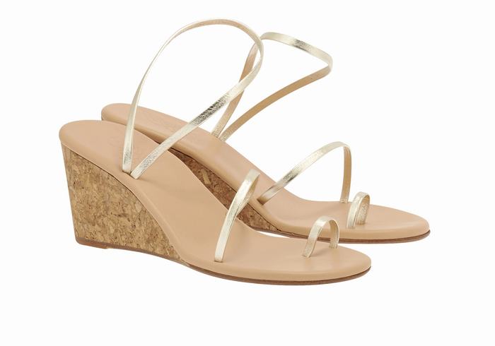 Gold White Ancient Greek Sandals Chora Mid Women Wedge Sandals | ATW5559IY