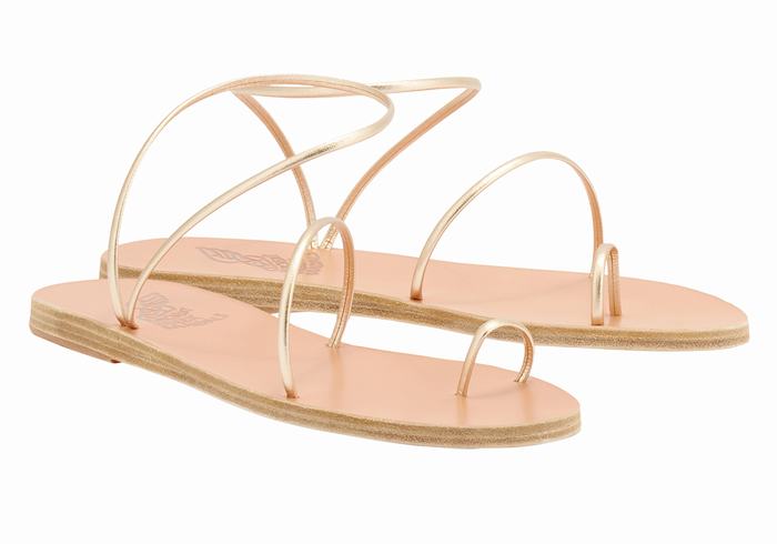 Gold White Ancient Greek Sandals Chora Women Toe-Post Sandals | KKG4988UO