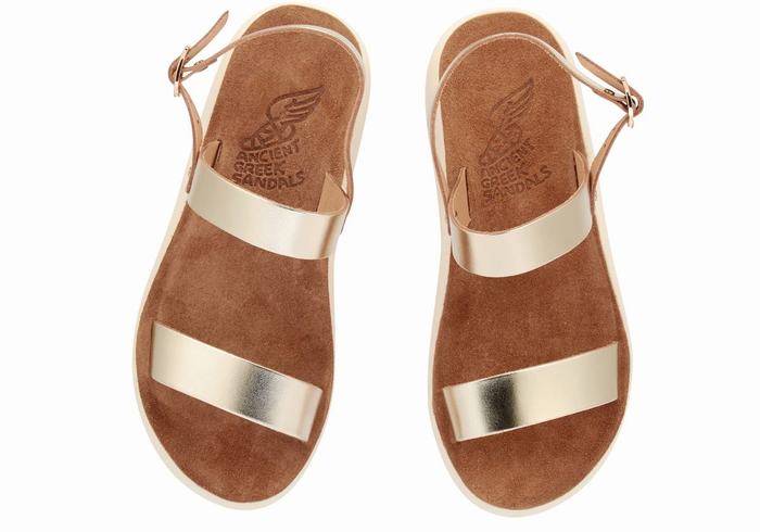 Gold White Ancient Greek Sandals Clio Comfort Women Casual Sandals | HCH1174IO