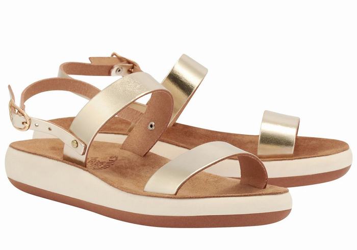 Gold White Ancient Greek Sandals Clio Comfort Women Casual Sandals | HCH1174IO