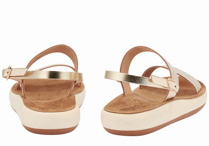 Gold White Ancient Greek Sandals Clio Comfort Women Casual Sandals | HCH1174IO