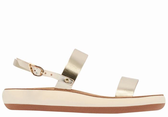 Gold White Ancient Greek Sandals Clio Comfort Women Casual Sandals | HCH1174IO