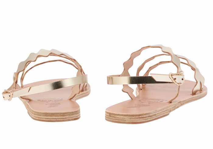 Gold White Ancient Greek Sandals Clio Onda Women Back-Strap Sandals | WBJ6247JO