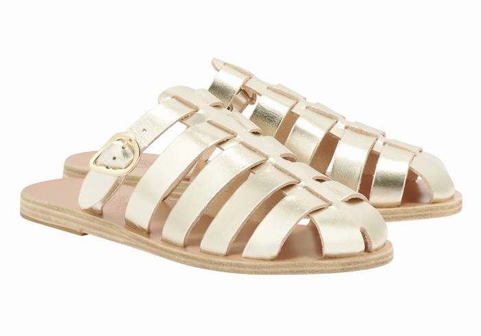 Gold White Ancient Greek Sandals Cosmia Women Fisherman Sandals | WFO965VF