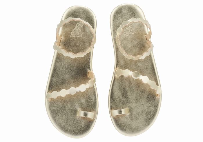 Gold White Ancient Greek Sandals Cronos Women Toe-Post Sandals | AZY525FP