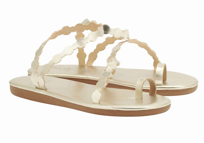 Gold White Ancient Greek Sandals Cronos Women Toe-Post Sandals | AZY525FP