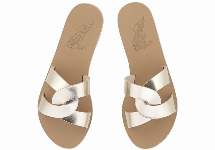 Gold White Ancient Greek Sandals Desmos Women Slide Sandals | YGL2180CZ