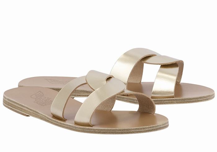 Gold White Ancient Greek Sandals Desmos Women Slide Sandals | YGL2180CZ