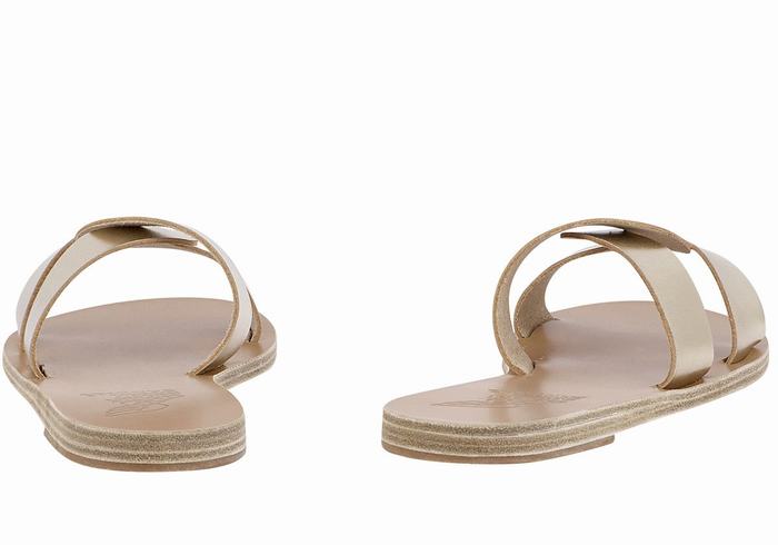 Gold White Ancient Greek Sandals Desmos Women Slide Sandals | YGL2180CZ