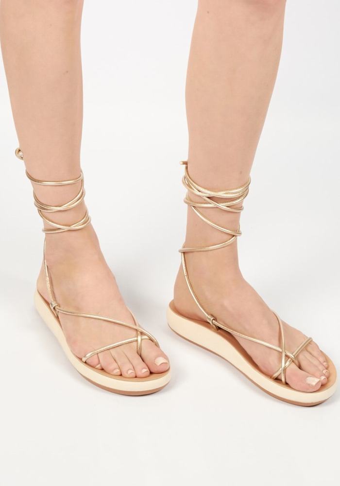 Gold White Ancient Greek Sandals Diakopes Comfort Women Gladiator Sandals | SWC1640NW