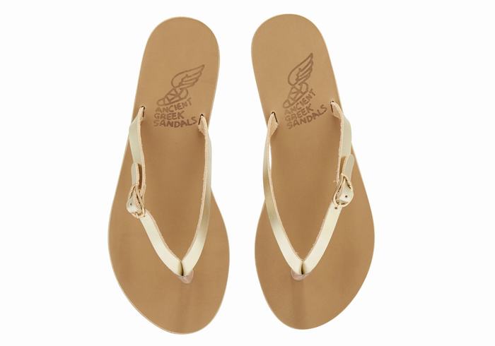 Gold White Ancient Greek Sandals Dihalo Leather Women Flip Flops | UAJ6545PW