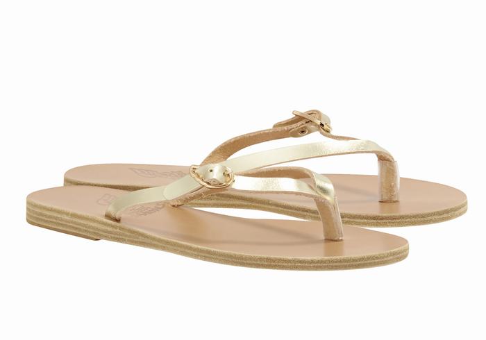 Gold White Ancient Greek Sandals Dihalo Leather Women Flip Flops | UAJ6545PW