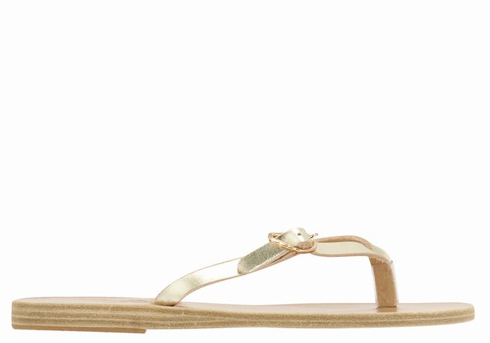 Gold White Ancient Greek Sandals Dihalo Leather Women Flip Flops | UAJ6545PW