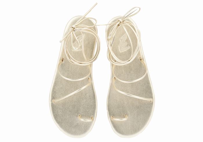 Gold White Ancient Greek Sandals Du Women Toe-Post Sandals | AMF8333WP