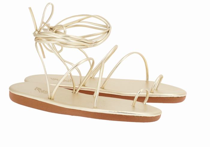 Gold White Ancient Greek Sandals Du Women Toe-Post Sandals | AMF8333WP