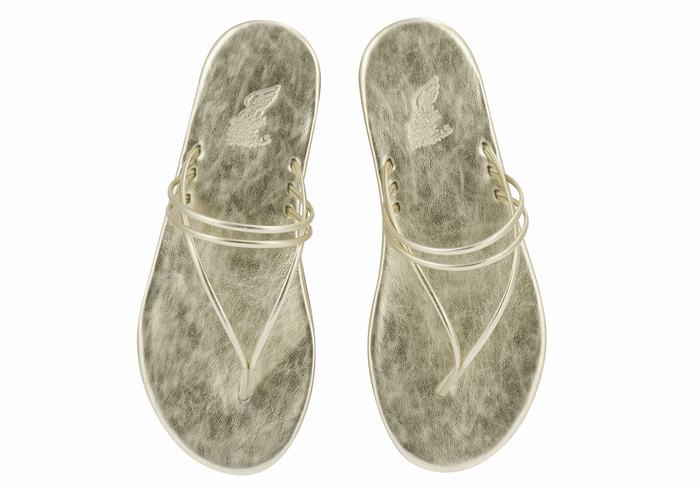 Gold White Ancient Greek Sandals E Women Flip Flops | IHU378PX