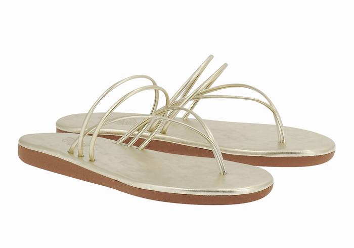 Gold White Ancient Greek Sandals E Women Flip Flops | IHU378PX