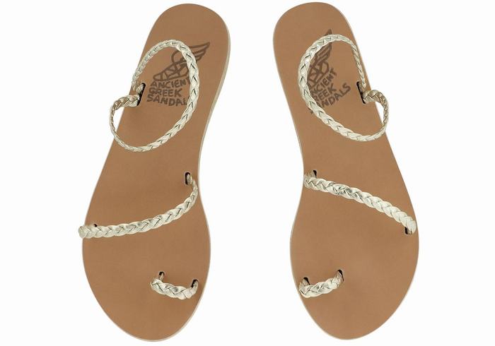 Gold White Ancient Greek Sandals Eleftheria Leather Women Braided Sandals | XOS9243ME