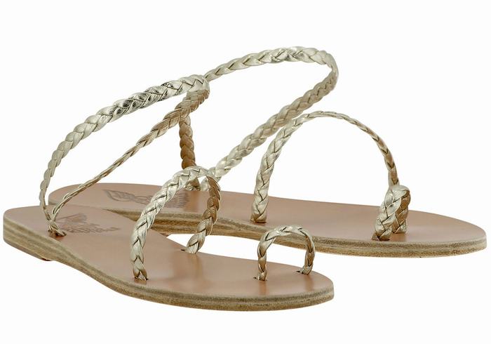 Gold White Ancient Greek Sandals Eleftheria Leather Women Braided Sandals | XOS9243ME